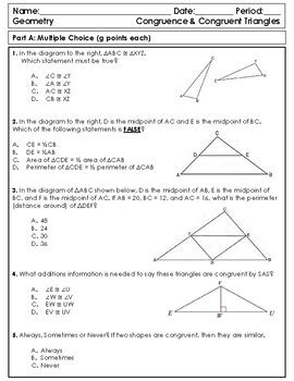 What is mB, The triangles below are congruent. . Congruent triangles unit test